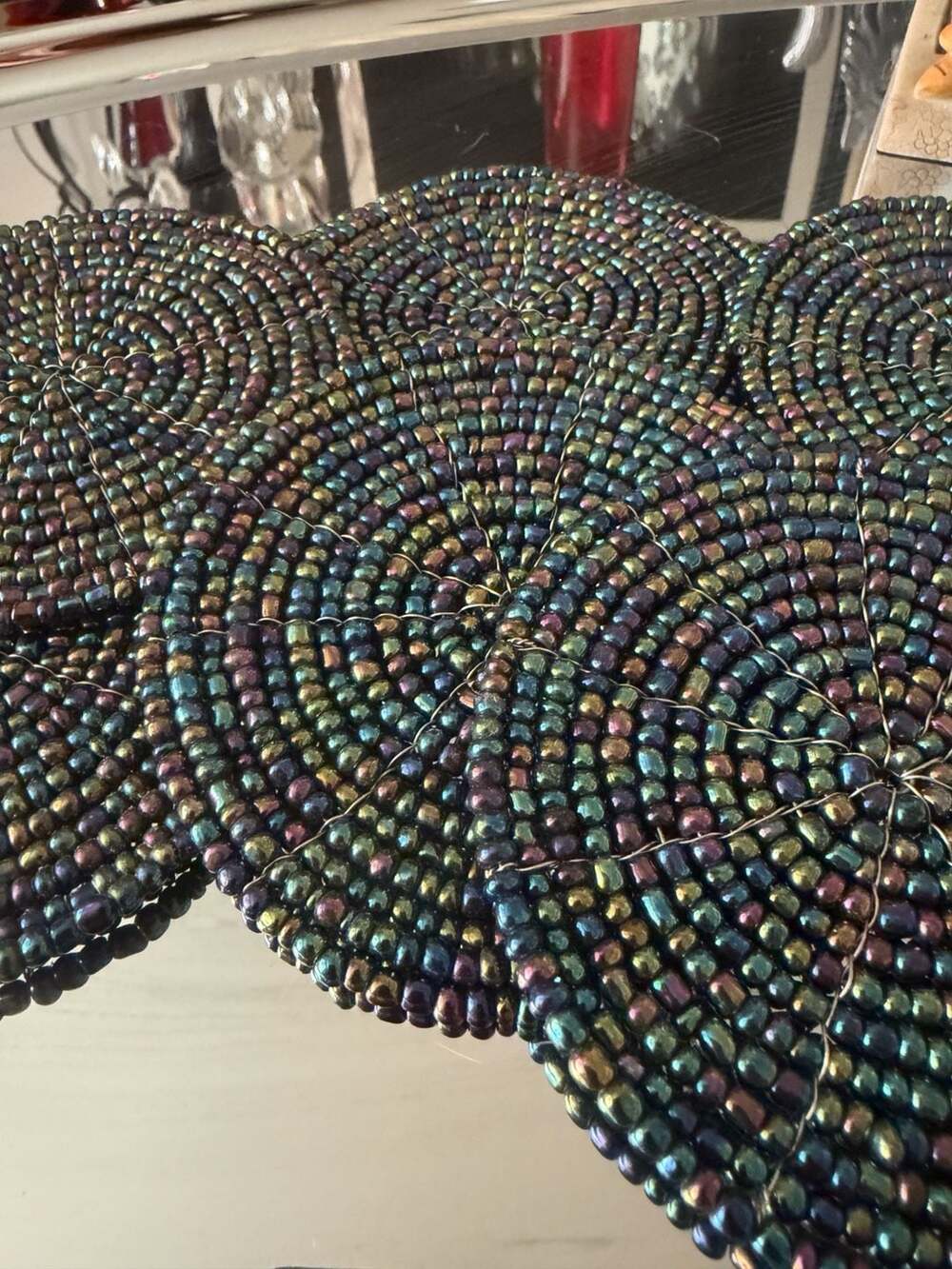 Handmade Iridescent Beaded Coaster Set